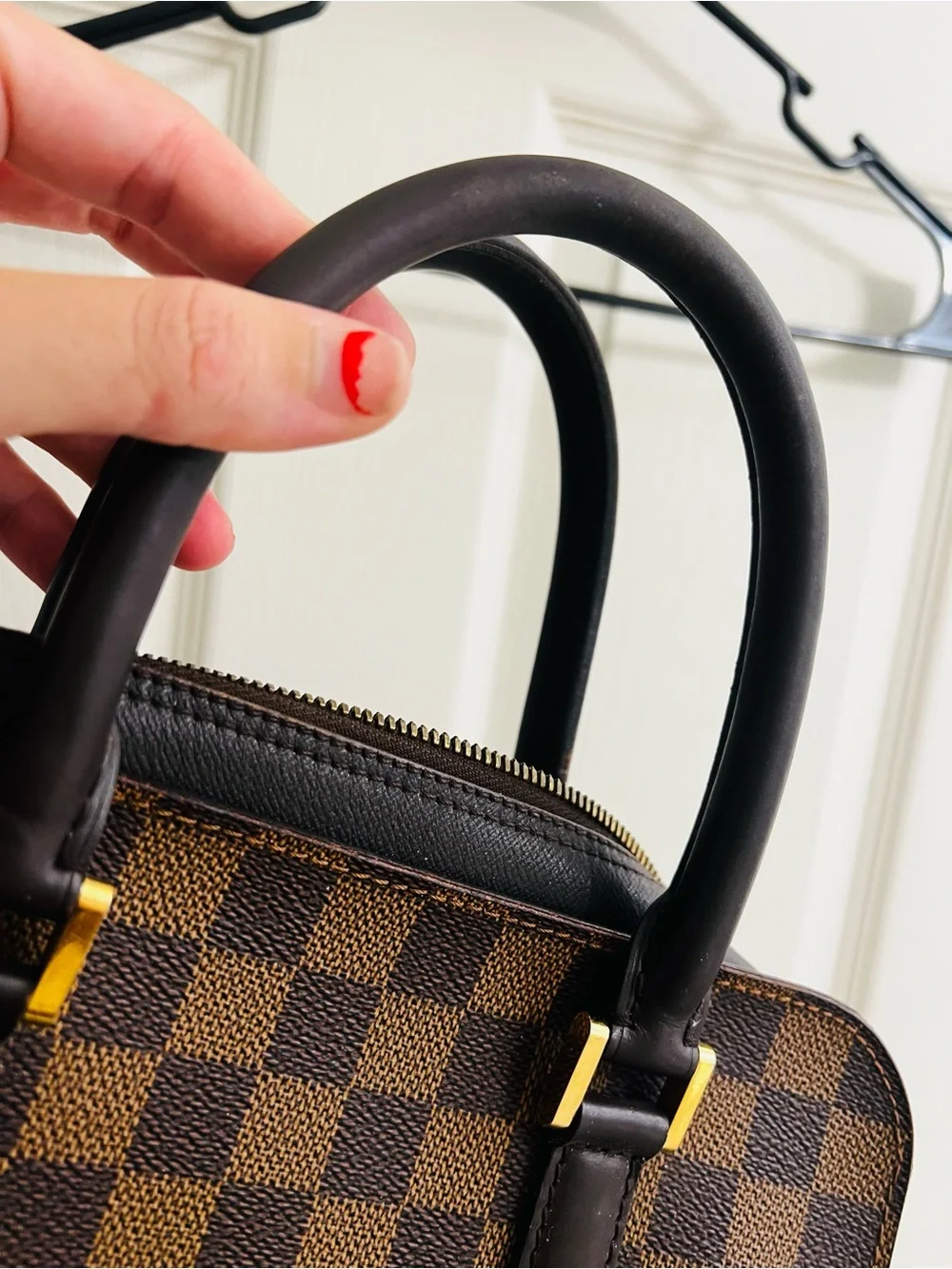 Louis Vuitton Brown Damier Ebene Top-Handle Satchel with Black Trim